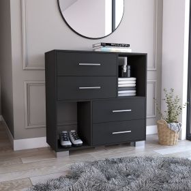Krista Dresser; Two Open Shelves; Four Drawers -Black - as Pic