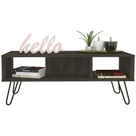 Vassel Coffee Table; Hairpin Legs; Two Shelves -Espresso - as Pic