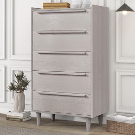 Modern Style Manufactured Wood 5-Drawer Chest with Solid Wood Legs; Stone Gray