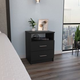 Napoles Nightstand; Superior Top; Two Drawers; One Shelf -Black