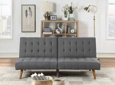 Blue Grey Modern Convertible Sofa 1pc Set Couch Polyfiber Plush Tufted Cushion Sofa Living Room Furniture Wooden Legs - as Pic