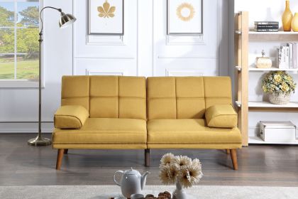 Mustard Polyfiber 1pc Adjustable Tufted Sofa Living Room Solid wood Legs Comfort Couch - as Pic