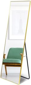 Full Length Mirror, Floor Mirror with Stand, Dressing Mirror , Bedroom Mirror with Aluminium Frame 65"x22", Gold - as Pic