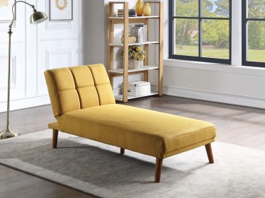 Mustard Polyfiber 1pc Adjustable Chaise Bed Living Room Solid wood Legs Tufted Comfort Couch - as Pic