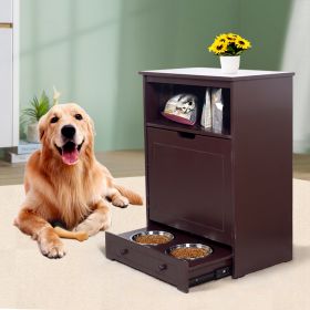 Pet Feeder Station with Storage,Made of MDF and Waterproof Painted,Dog and Cat Feeder Cabinet with Stainless Bowl - as Pic