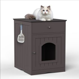 Wooden Pet House Cat Litter Box Enclosure with Drawer, Side Table, Indoor Pet Crate, Cat Home Nightstand (Brown) - as Pic