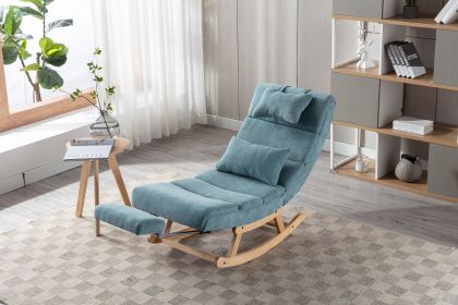 COOLMORE living room Comfortable rocking chair with Footrest/Headrest living room chair Beige - Light Blue