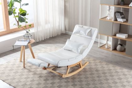 COOLMORE living room Comfortable rocking chair with Footrest/Headrest living room chair Beige - White Pu