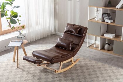 COOLMORE living room Comfortable rocking chair with Footrest/Headrest living room chair Beige - Brown Pu