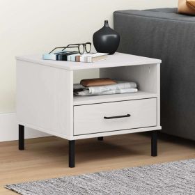 Bedside Table with Metal Legs White Solid Wood Pine OSLO - White