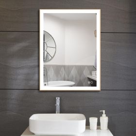 Rectangular Single Aluminum Framed Anti-Fog LED Light Wall Bathroom Vanity Mirror - 24*32 - Gold
