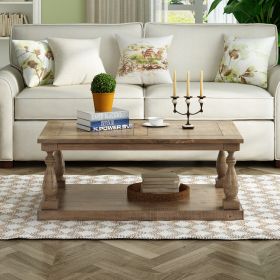 U_STYLE Rustic Floor Shelf Coffee Table with Storage; Solid Pine Wood - as Pic