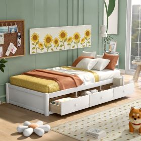 Twin Size Platform Storage Bed with 3 Drawers,White - as Pic