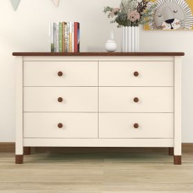 Wooden Storage Dresser with 6 Drawers,Storage Cabinet for kids Bedroom,Cream+Walnut - as Pic
