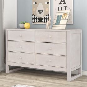 Rustic Wooden Dresser with 6 Drawers,Storage Cabinet for Bedroom,Anitque White - as Pic