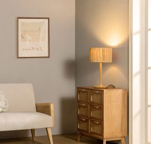 Thebae Solid Wood 21.3" Table Lamp with In-line Switch Control and Grass Made-Up Lampshade - as Pic