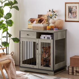 Furniture Dog crate, indoor pet crate end tables, decorative wooden kennels with removable trays. Grey, 32.3'' W x 22.8'' D x 33.5'' H. - as Pic