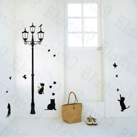 Cats & Lamp - Large Wall Decals Stickers Appliques Home Decor - HEMU-XS-056