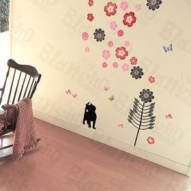 Cat & Flowers - Large Wall Decals Stickers Appliques Home Decor - HEMU-HL-5810