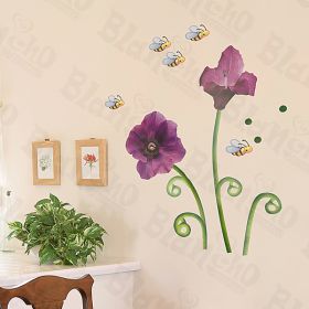 Bees & Flowers - Large Wall Decals Stickers Appliques Home Decor - HEMU-XS-010