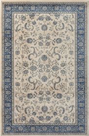 Stylish Classic Pattern Design Traditional Floral Filigree Bordered Area Rug - Beige|Ivory|Blue - 9'-6" X 12'-9"
