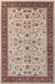 Stylish Classic Pattern Design Traditional Bordered Floral Filigree Area Rug - Beige|Ivory - 5' X 7'9"