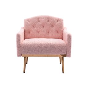 Accent Chair ,leisure single sofa with Rose Golden feet - Pink Teddy
