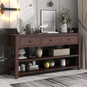 Retro Design Console Table with Two Open Shelves, Pine Solid Wood Frame and Legs for Living Room - Espresso