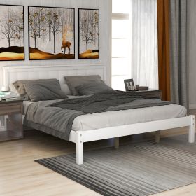 Platform Bed Frame with Headboard , Wood Slat Support , No Box Spring Needed ,Queen - White