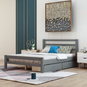 Wood platform bed with two drawers, full - Gray