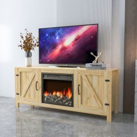 Farmhouse TV Stand; Fireplace TV Stand; Wood Entertainment Center Media Console with Storage; OAK - default