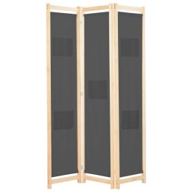 3-Panel Room Divider Gray 47.2"x66.9"x1.6" Fabric - Grey