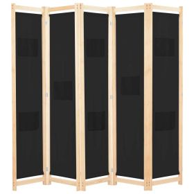 5-Panel Room Divider Black 78.7"x66.9"x1.6" Fabric - Black