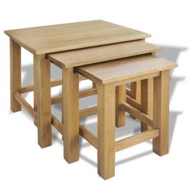 Nest of Tables 3 Pieces Solid Oak Wood - Brown