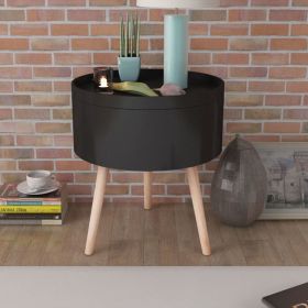 Side Table with Serving Tray Round 15.6"x17.5" Black - Black