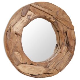 Decorative Mirror Teak 23.6" Round - Brown