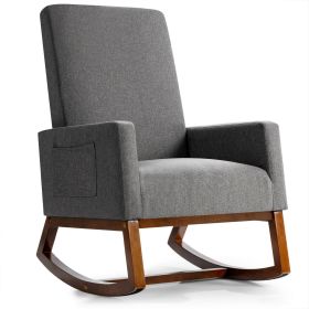 Rocking High Back Upholstered Lounge Armchair with Side Pocket - Gray