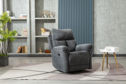 Swivel Rocker Fabric Recliner Chair - Reclining Chair Manual; Single Modern Sofa Home Theater Seating for Living Room (Smoke Grey) - W50131473