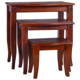 Side Tables 3 pcs Classical Brown Solid Mahogany Wood - Brown