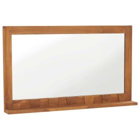 Wall Mirror with Shelf 39.4"x4.7"x23.6" Solid Teak Wood - Brown