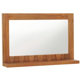 Wall Mirror with Shelf 23.6"x4.7"x15.7" Solid Teak Wood - Brown