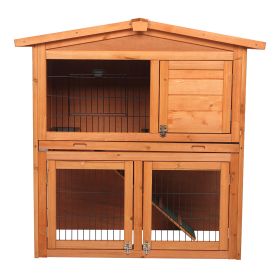 40" Triangle Roof Waterproof Wooden Rabbit Hutch A-Frame Pet Cage Wood Small House Chicken Coop  XH - Natural Wood Color