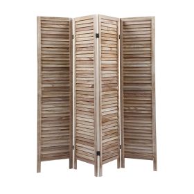 4-Panel Wood Room Divider Louver Partition Screen, 5.6 Ft. Tall Folding Privacy Screen for Home Office, Bedroom, Rustic Brown XH - light burnt