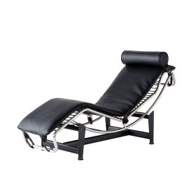Mid-century Modern Le-corbusier LC-4 Chaise Lounge Chair Recliner Genuine Leather - Black