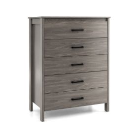 Modern 5-Drawer Multipurpose Chest Dresser with Metal Handles - Gray