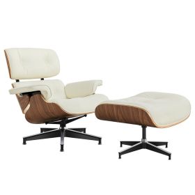Living Room Lounge Chair Arm Chair Swivel Single Sofa Seat With Ottoman Genuine Leather Standard Version - cream leather walnut frame