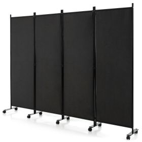 4-Panel Folding Room Divider Privacy Screen with Lockable Wheels - Black