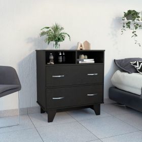 Double Drawer Dresser Arabi, Two Shelves, Black Wengue Finish - Black