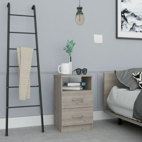 Nightstand Olienza, Two Drawers, One Shelf, Light Gray Finish - Light Gray