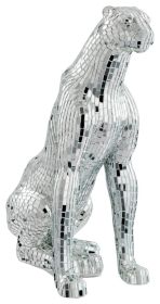 Boli Sitting Panther Resin Animal Sculpture, Glass and Chrome 32" x 11" x 20"